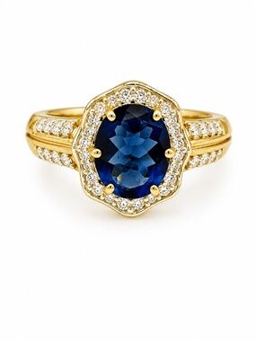 MACY’S • Gold 925 Vermeil Halo Crystal Sapphire Estate Ring